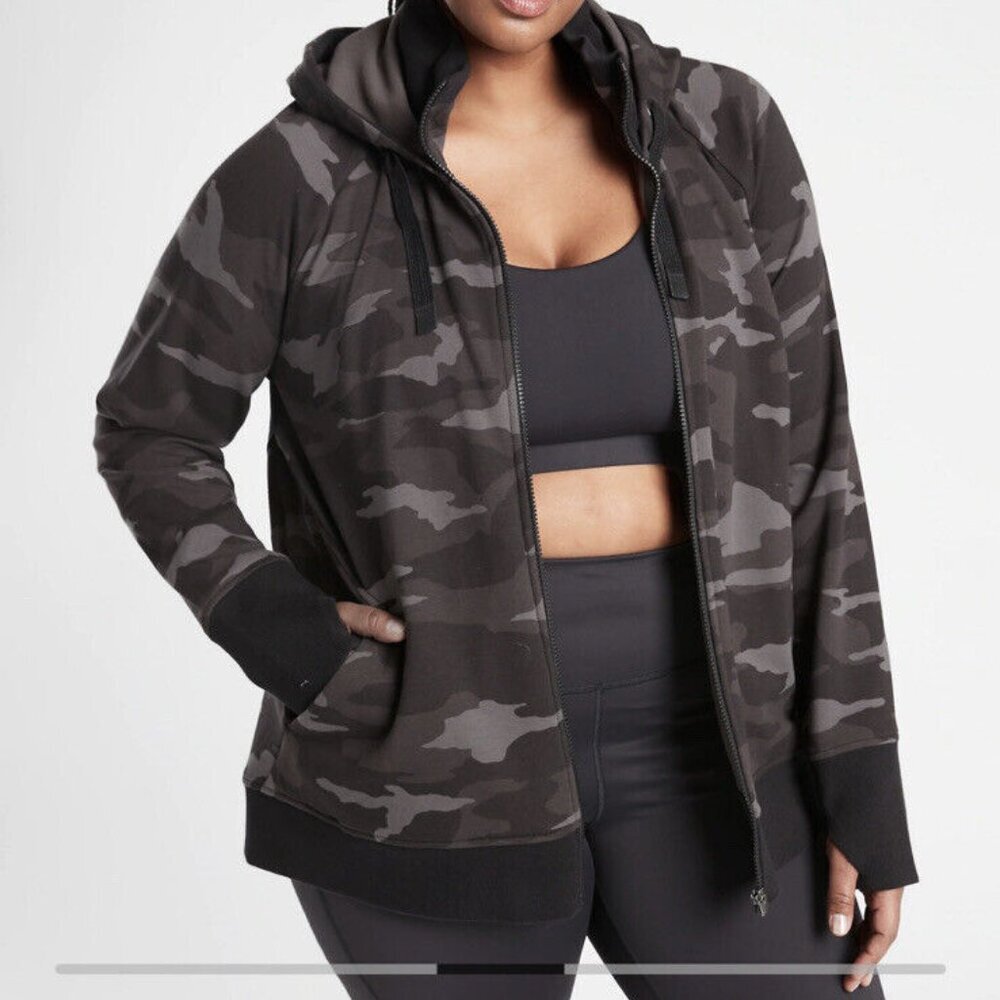 Athleta Black Camo Triumph Printed Hooded Jacket